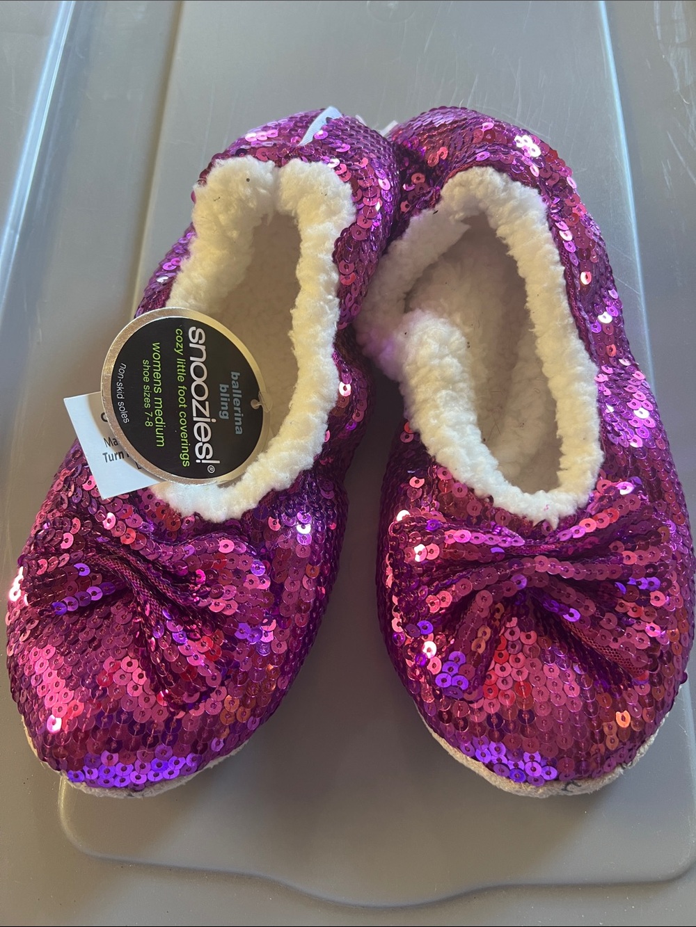 Skechers SNOOZIES! Pink Sequin Plush-Lined Women's Slippers